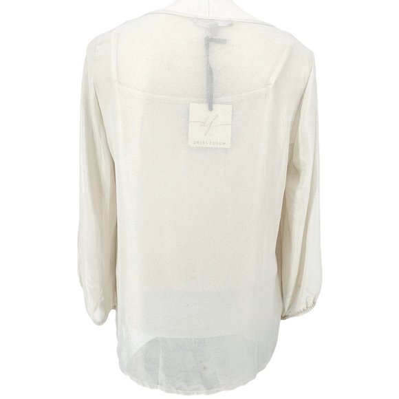 NY Collection Top Womens Small Cream Gold Shimmer 3/4 Sleeve Button Lace NWT - Picture 5 of 13